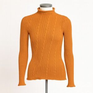 Merino Wool Cable Knit Orange Sweater S Cottagecore Preppy‎ Apre Ski Lagenlook